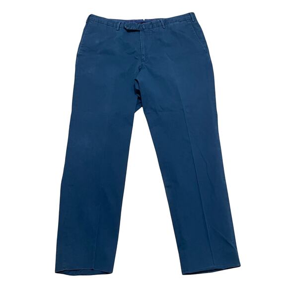 Incotex Slowear Blue Classic Fit Pattern B Flat Front‎ Cotton Pants Men's 38 - Picture 1 of 11